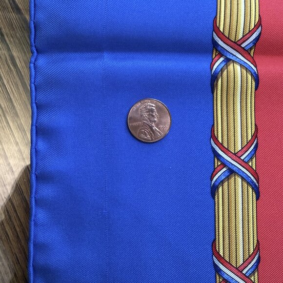 HERMES Vintage Republique Francaise Red Blue 90 cm Silk Square Scarf Box Good - Picture 12 of 16